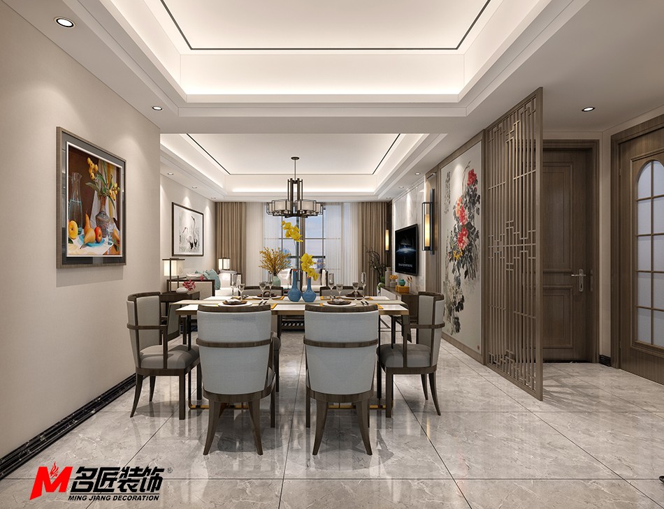 新中式风格室内装修设计效果图-宜宾中海寰宇三居123平米