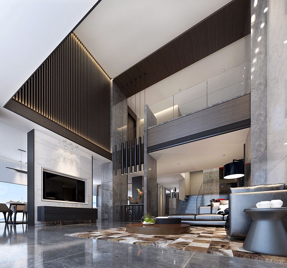 黑白灰现代简约风格室内装修效果图-宜宾天湖郦都别墅420平米