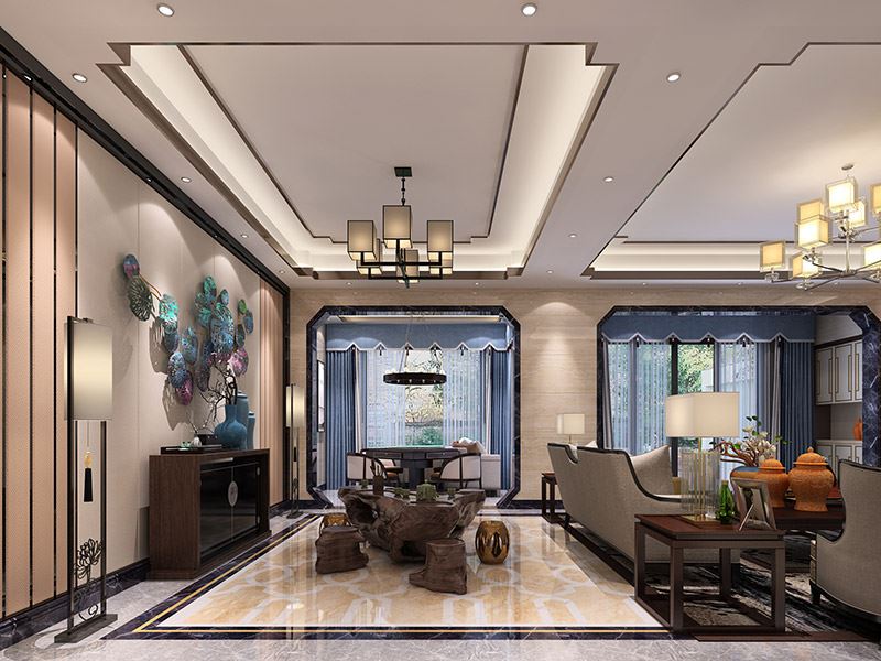 新中式风格别墅装修设计效果图-宜宾东逸湾翠河涧四居190平米